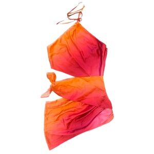 Lovers + Friends Monaco Halter Cutout Mini Dress in Satin Ombre Pink/Orange